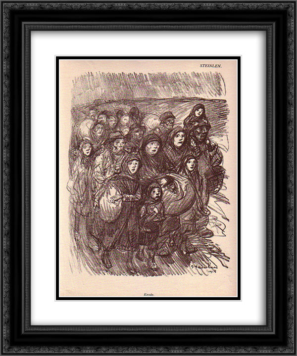 Exode 20x24 Black Ornate Wood Framed Art Print Poster with Double Matting by Steinlen, Theophile