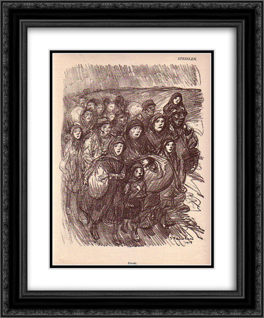 Exode 20x24 Black Ornate Wood Framed Art Print Poster with Double Matting by Steinlen, Theophile