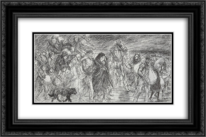 Exode - en longeur 24x16 Black Ornate Wood Framed Art Print Poster with Double Matting by Steinlen, Theophile