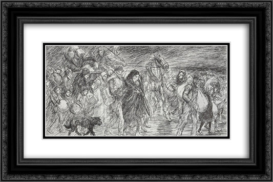 Exode - en longeur 24x16 Black Ornate Wood Framed Art Print Poster with Double Matting by Steinlen, Theophile