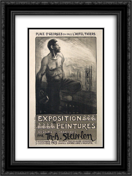 Exposition de Peintures- Dessins et Gravures -1903- -C 510-6109 18x24 Black Ornate Wood Framed Art Print Poster with Double Matting by Steinlen, Theophile