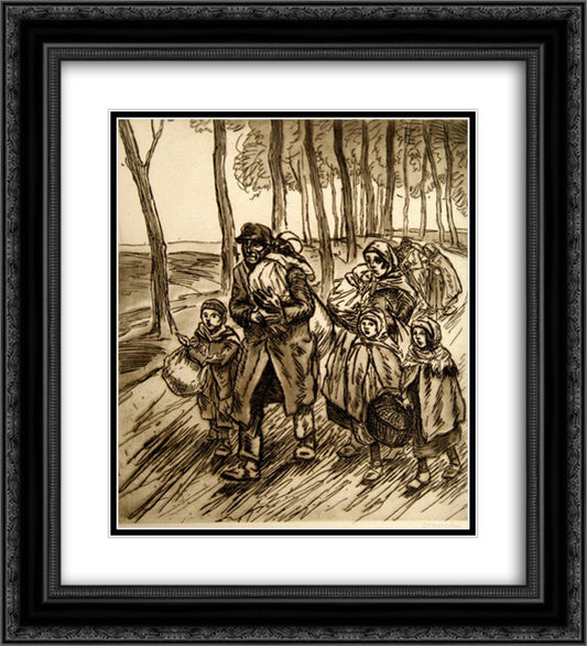 Famille En Fuite 20x22 Black Ornate Wood Framed Art Print Poster with Double Matting by Steinlen, Theophile