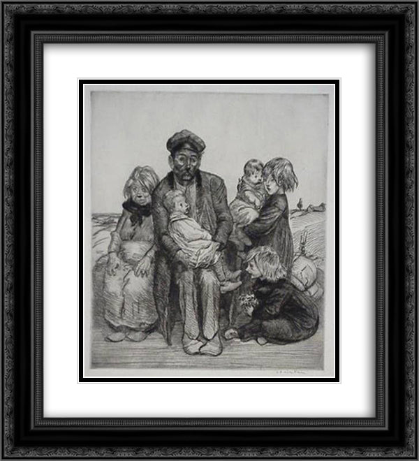 Family etching 20x22 Black Ornate Wood Framed Art Print Poster with Double Matting by Steinlen, Theophile