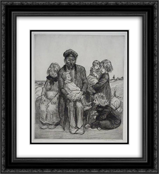 Family etching 20x22 Black Ornate Wood Framed Art Print Poster with Double Matting by Steinlen, Theophile