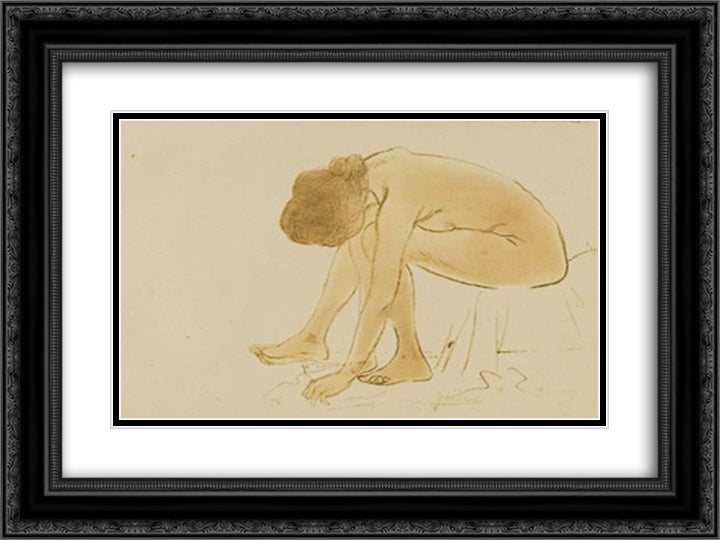 Femme Assise S'Essuyant Les Pieds 24x18 Black Ornate Wood Framed Art Print Poster with Double Matting by Steinlen, Theophile