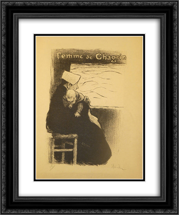 Femme de Chagrin 20x24 Black Ornate Wood Framed Art Print Poster with Double Matting by Steinlen, Theophile