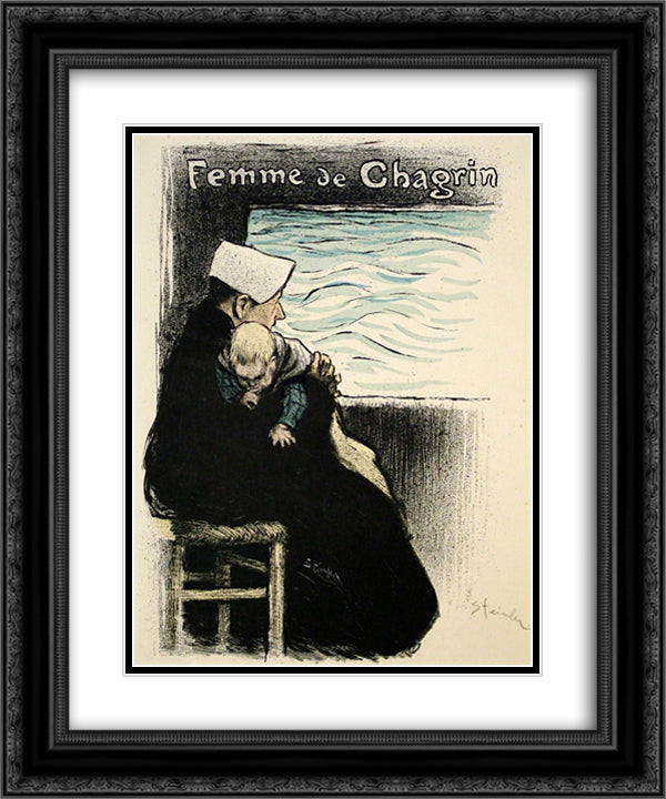 Femme de Chagrin 20x24 Black Ornate Wood Framed Art Print Poster with Double Matting by Steinlen, Theophile