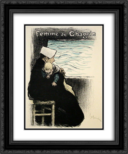 Femme de Chagrin 20x24 Black Ornate Wood Framed Art Print Poster with Double Matting by Steinlen, Theophile