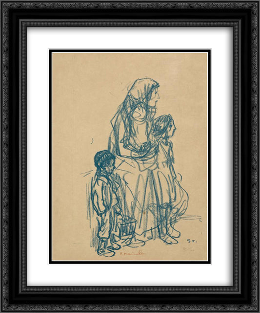 Femme de Profil et Trois Enfants 20x24 Black Ornate Wood Framed Art Print Poster with Double Matting by Steinlen, Theophile
