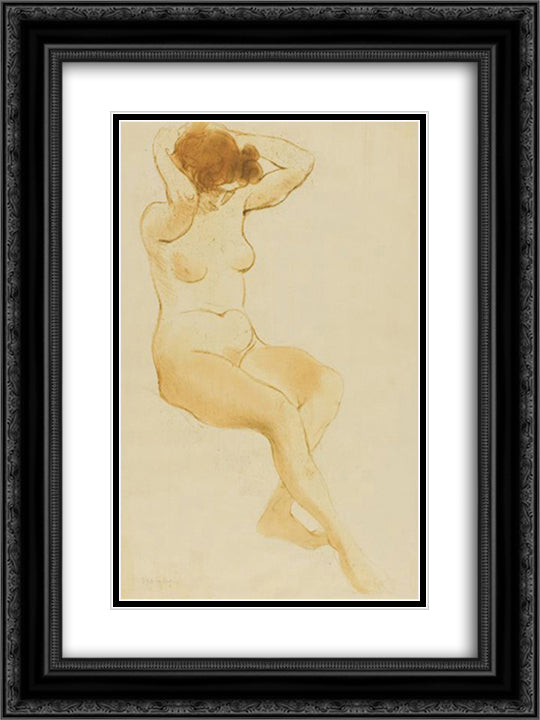 Femme de Trois Quarts Se Coiffant 18x24 Black Ornate Wood Framed Art Print Poster with Double Matting by Steinlen, Theophile