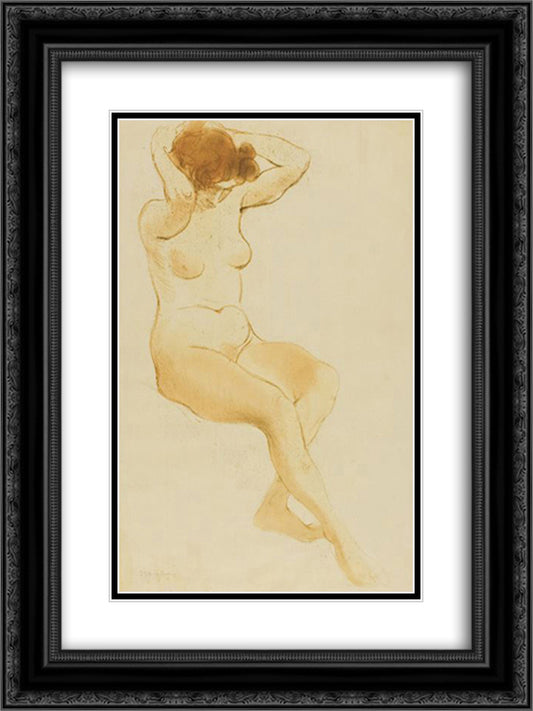 Femme de Trois Quarts Se Coiffant 18x24 Black Ornate Wood Framed Art Print Poster with Double Matting by Steinlen, Theophile