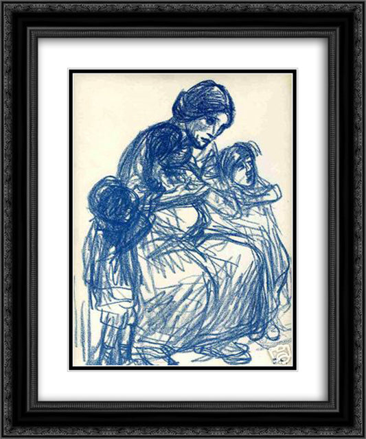 Femme de trois-quarts et trois enfants 20x24 Black Ornate Wood Framed Art Print Poster with Double Matting by Steinlen, Theophile