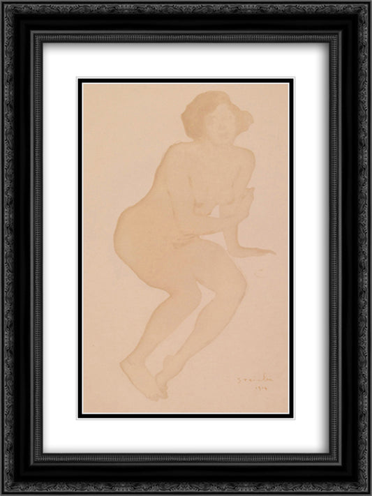 Femme Nu Assise 18x24 Black Ornate Wood Framed Art Print Poster with Double Matting by Steinlen, Theophile