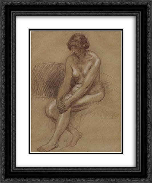 Femme Nue 20x24 Black Ornate Wood Framed Art Print Poster with Double Matting by Steinlen, Theophile