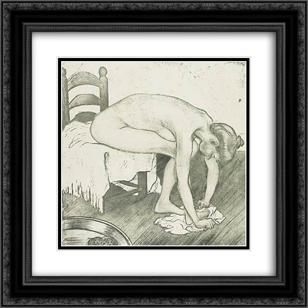 Femme Nue Assise S'Essuyant Les Pieds 20x20 Black Ornate Wood Framed Art Print Poster with Double Matting by Steinlen, Theophile