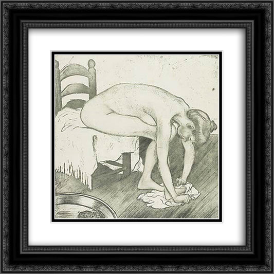 Femme Nue Assise S'Essuyant Les Pieds 20x20 Black Ornate Wood Framed Art Print Poster with Double Matting by Steinlen, Theophile