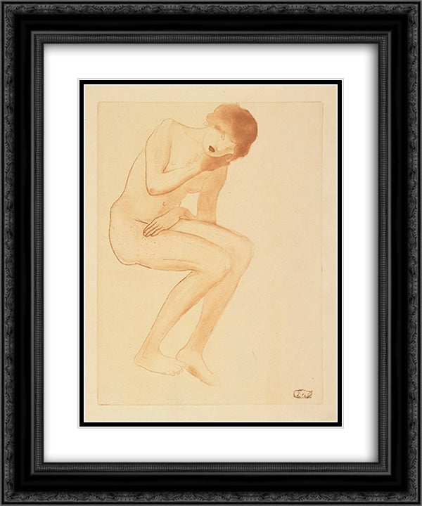 Femme Se Coiffant 20x24 Black Ornate Wood Framed Art Print Poster with Double Matting by Steinlen, Theophile