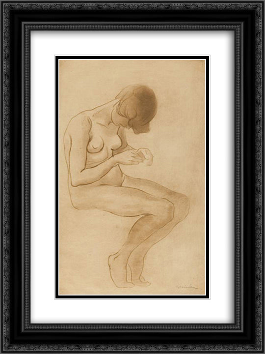 Femme Se Faisant Les Ongles 18x24 Black Ornate Wood Framed Art Print Poster with Double Matting by Steinlen, Theophile