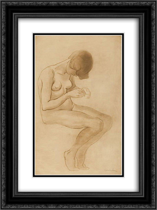 Femme Se Faisant Les Ongles 18x24 Black Ornate Wood Framed Art Print Poster with Double Matting by Steinlen, Theophile