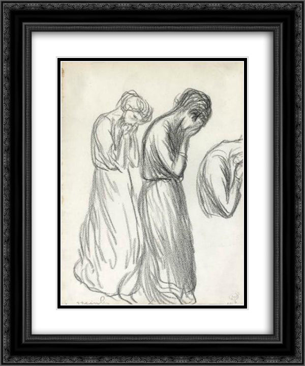 Femmes Pleurant 20x24 Black Ornate Wood Framed Art Print Poster with Double Matting by Steinlen, Theophile