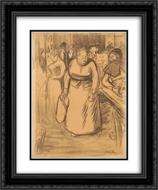 Femmes Sur Le Marche 20x24 Black Ornate Wood Framed Art Print Poster with Double Matting by Steinlen, Theophile