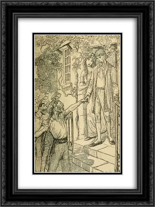 Fermez La Porte 18x24 Black Ornate Wood Framed Art Print Poster with Double Matting by Steinlen, Theophile