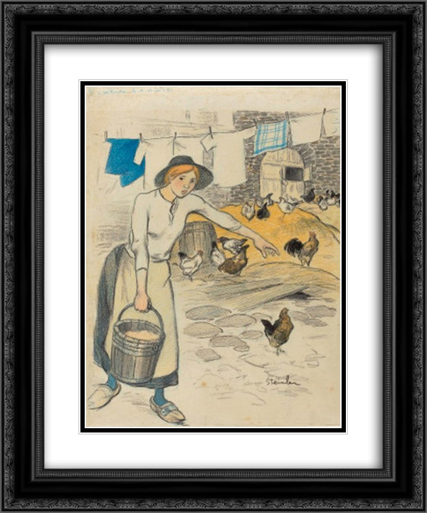 Fille de Ferme 20x24 Black Ornate Wood Framed Art Print Poster with Double Matting by Steinlen, Theophile