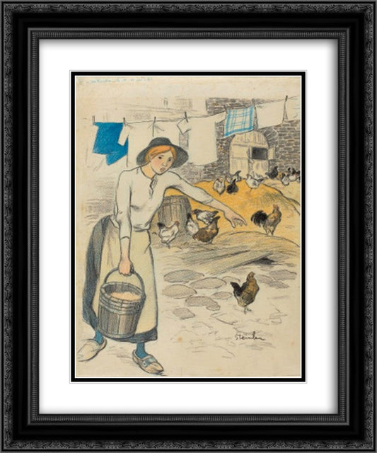 Fille de Ferme 20x24 Black Ornate Wood Framed Art Print Poster with Double Matting by Steinlen, Theophile