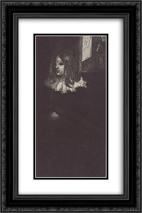 Fillette Au Col Blanc 16x24 Black Ornate Wood Framed Art Print Poster with Double Matting by Steinlen, Theophile