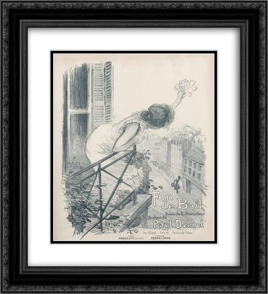 Fin de Bail 20x22 Black Ornate Wood Framed Art Print Poster with Double Matting by Steinlen, Theophile
