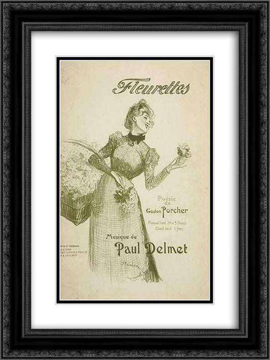 Fleurettes 18x24 Black Ornate Wood Framed Art Print Poster with Double Matting by Steinlen, Theophile