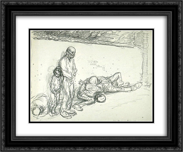 Francs-tireurs -study-3288 24x20 Black Ornate Wood Framed Art Print Poster with Double Matting by Steinlen, Theophile