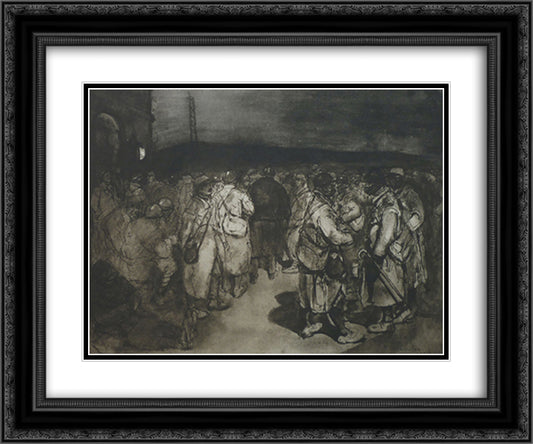 Gare Regulatrice 24x20 Black Ornate Wood Framed Art Print Poster with Double Matting by Steinlen, Theophile