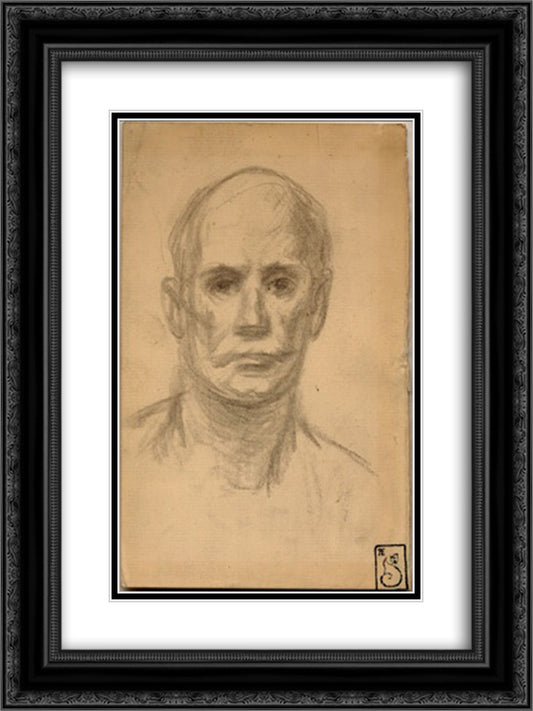 Head of a Man 18x24 Black Ornate Wood Framed Art Print Poster with Double Matting by Steinlen, Theophile