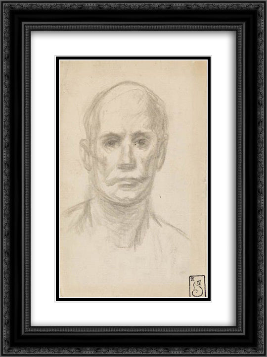 Head of Man 18x24 Black Ornate Wood Framed Art Print Poster with Double Matting by Steinlen, Theophile