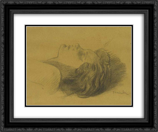 Head of Sleeping Woman 24x20 Black Ornate Wood Framed Art Print Poster with Double Matting by Steinlen, Theophile