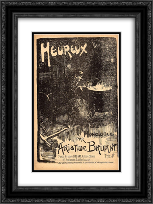 Heureux 18x24 Black Ornate Wood Framed Art Print Poster with Double Matting by Steinlen, Theophile