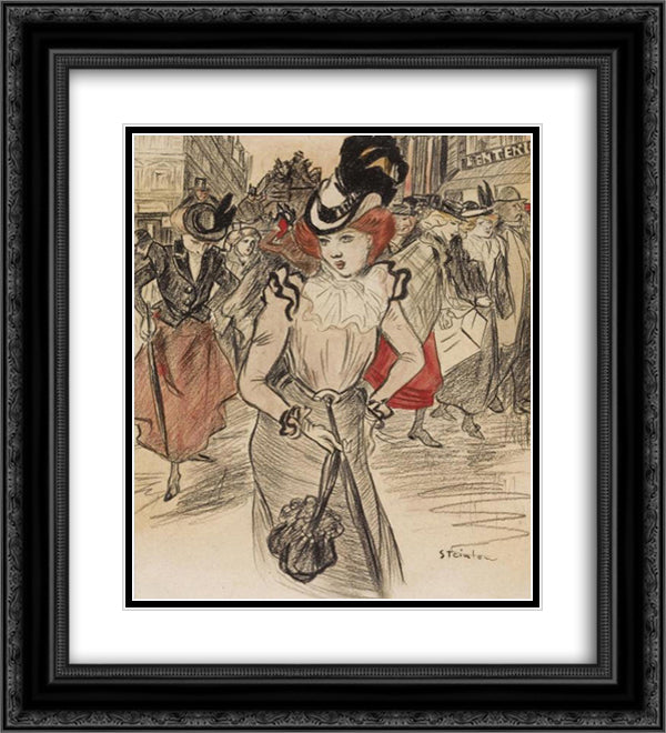 Hue Cocotte 20x22 Black Ornate Wood Framed Art Print Poster with Double Matting by Steinlen, Theophile