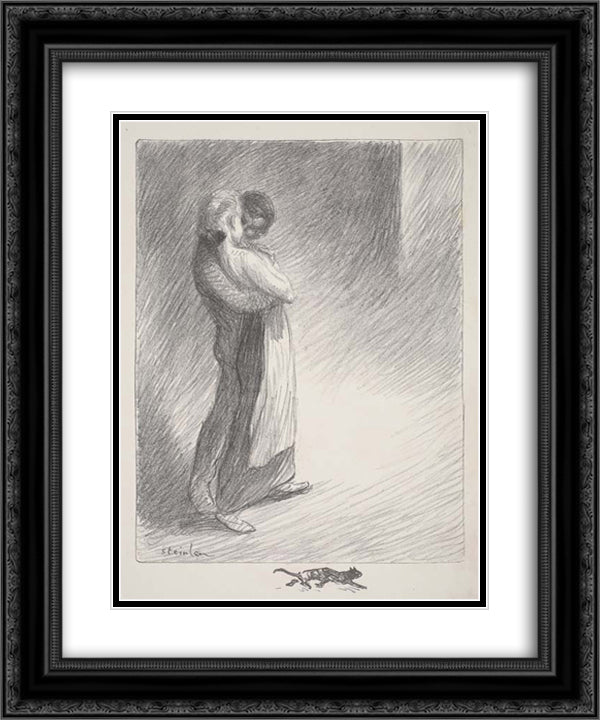 Idyll Faubourg 20x24 Black Ornate Wood Framed Art Print Poster with Double Matting by Steinlen, Theophile