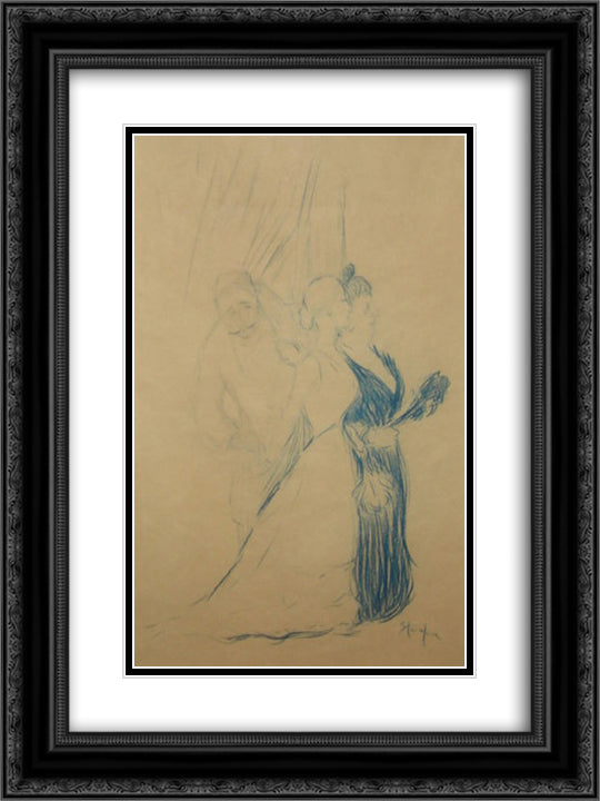 Ingenue Moderne Preliminary study 18x24 Black Ornate Wood Framed Art Print Poster with Double Matting by Steinlen, Theophile