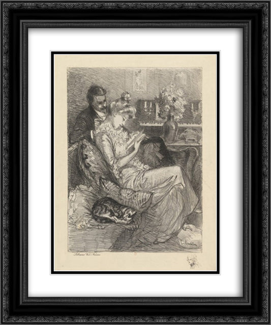 Intimite 20x24 Black Ornate Wood Framed Art Print Poster with Double Matting by Steinlen, Theophile