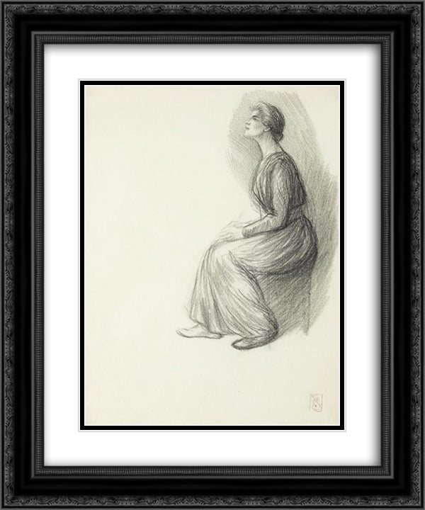 Jeune Femme Assise 20x24 Black Ornate Wood Framed Art Print Poster with Double Matting by Steinlen, Theophile