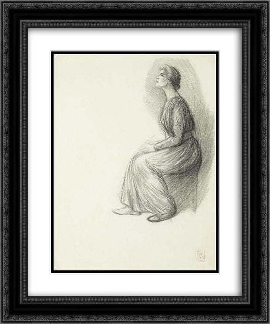 Jeune Femme Assise 20x24 Black Ornate Wood Framed Art Print Poster with Double Matting by Steinlen, Theophile
