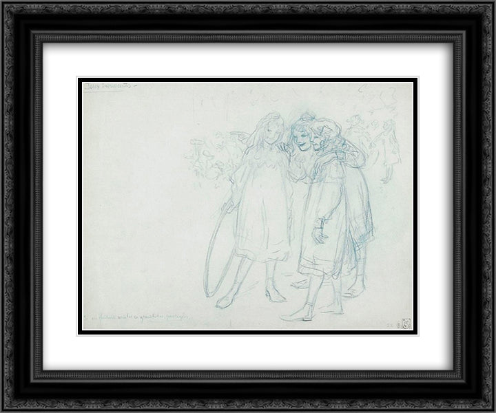 Jeux Innocents 24x20 Black Ornate Wood Framed Art Print Poster with Double Matting by Steinlen, Theophile