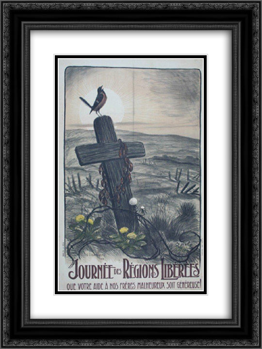 Journee des Regions Liberees 18x24 Black Ornate Wood Framed Art Print Poster with Double Matting by Steinlen, Theophile