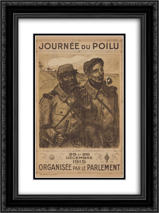 Journee du Poilu 18x24 Black Ornate Wood Framed Art Print Poster with Double Matting by Steinlen, Theophile