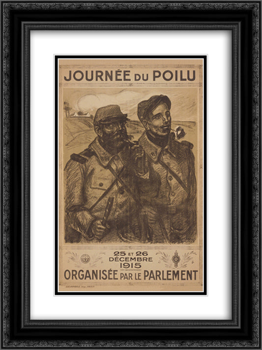 Journee du Poilu 18x24 Black Ornate Wood Framed Art Print Poster with Double Matting by Steinlen, Theophile