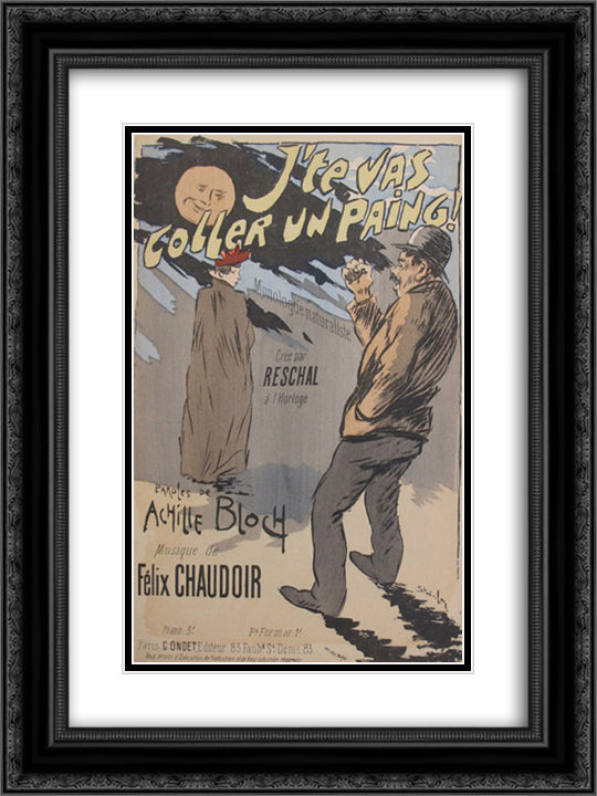 J'Te Vas Coller Un Paing 18x24 Black Ornate Wood Framed Art Print Poster with Double Matting by Steinlen, Theophile