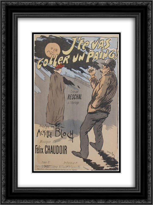J'Te Vas Coller Un Paing 18x24 Black Ornate Wood Framed Art Print Poster with Double Matting by Steinlen, Theophile