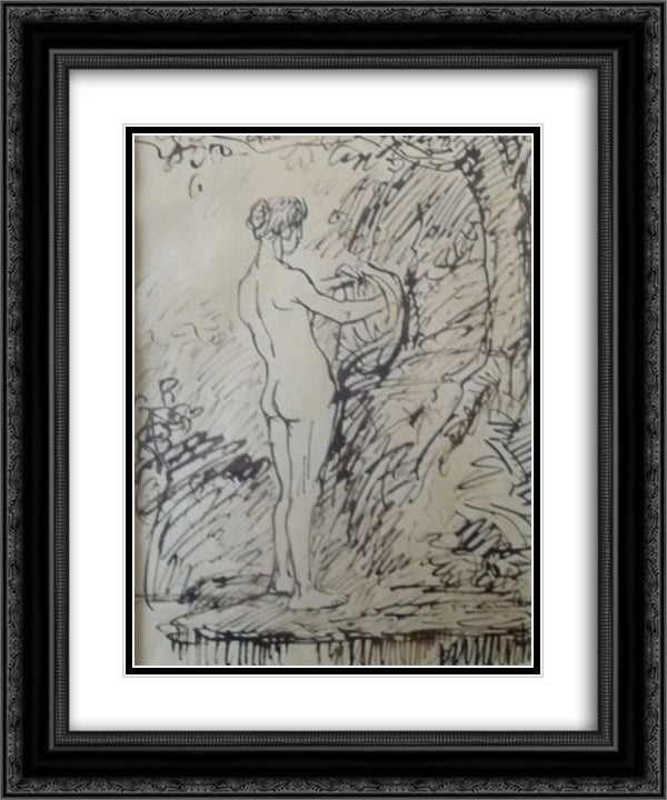 La Baigneuse 20x24 Black Ornate Wood Framed Art Print Poster with Double Matting by Steinlen, Theophile